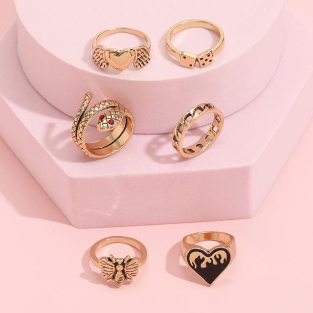 Fashion enamel butterfly snake rings 6 pcs set