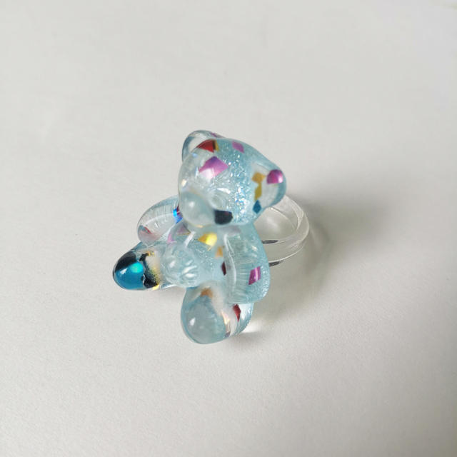 Cute bear color resin finger ring