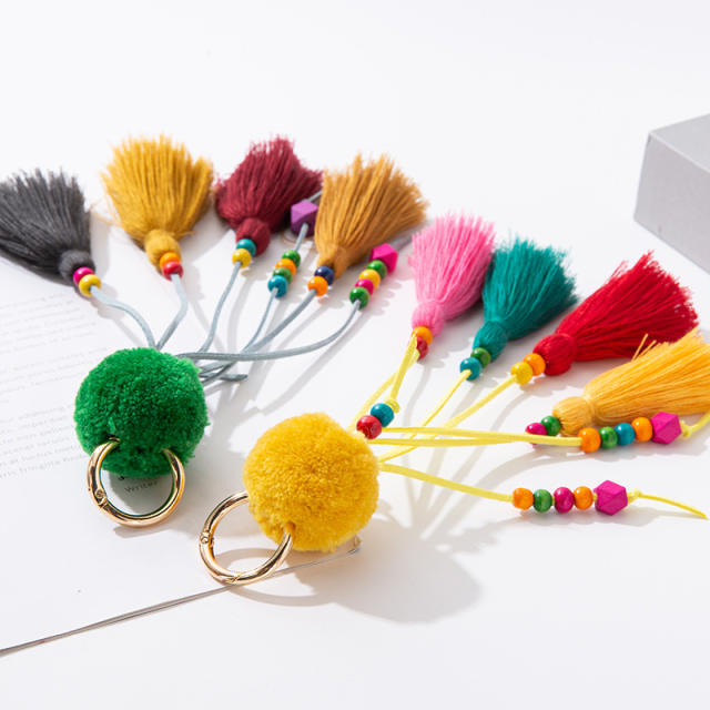 Colorful wooden beads tassel keychain