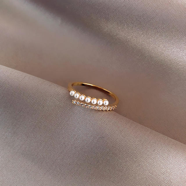 Pearl beaded cuff ring