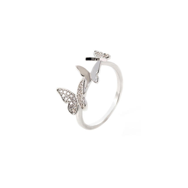 Cubic zirconia butterfly opening adjustable ring