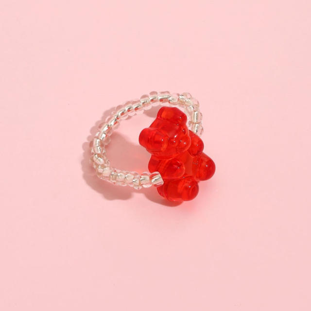 Lovely resin beads bear finger ring
