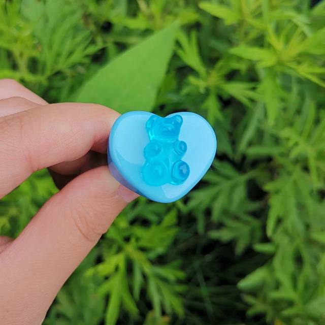 Candy color heart cartoon bear acrylic finger ring
