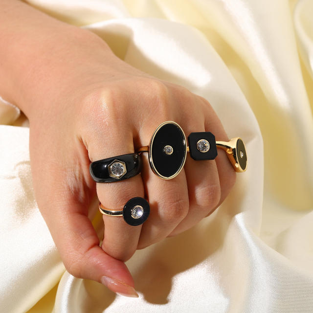 Fashion black enamel zircon alloy ring