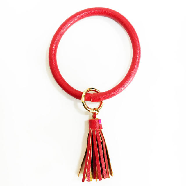 PU leather tassel bracelet keychain