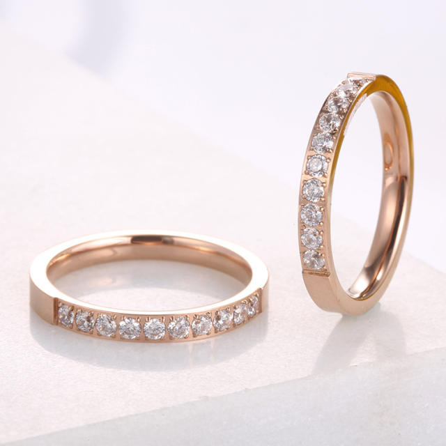 Diamond rose gold stainless steel ring couple ring