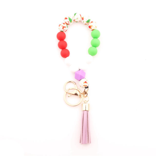 Christmas tassel beads bracelet keychain