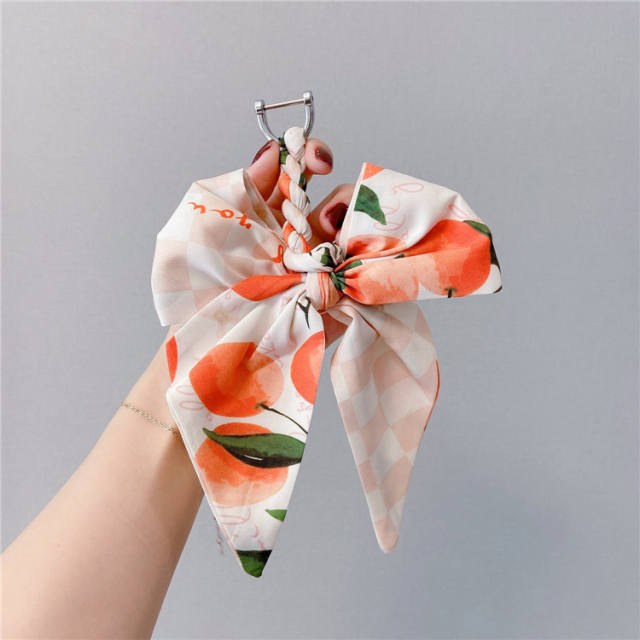 Colorful silk scarf bow keychain
