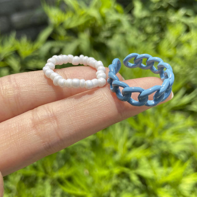 Seed beads color chain finger ring set