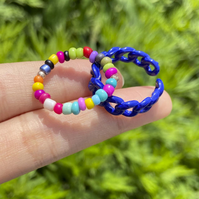 Seed beads color chain finger ring set