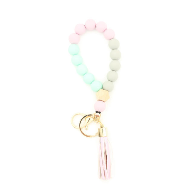 PU leather bead bracelet tassel key chain