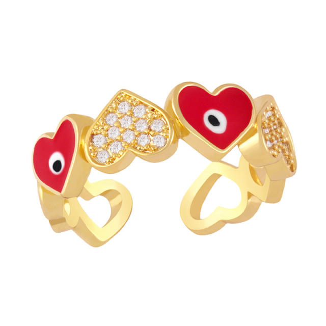 Enamel evil eye heart shaped rings