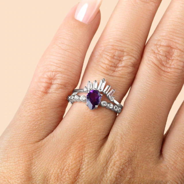 S925 sterling silver dropped amethyst stackable rings