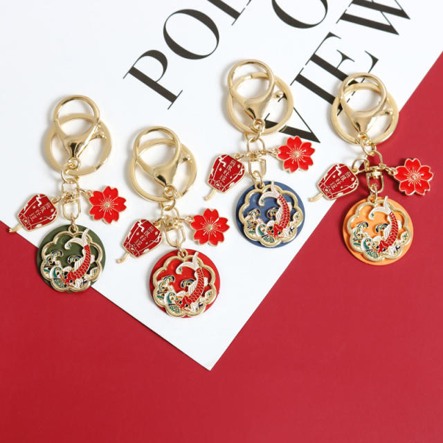 Chinese design hollow flower colored keychain