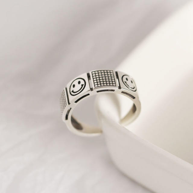 S925 Silver smiley face open ring