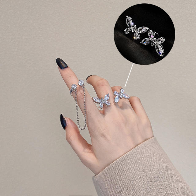 Fashion cubic zirconia butterfly open ring