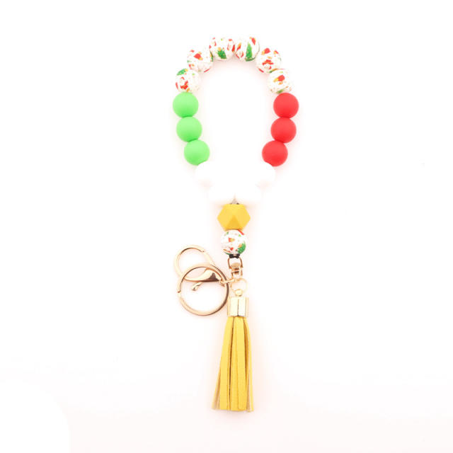 Christmas tassel beads bracelet keychain