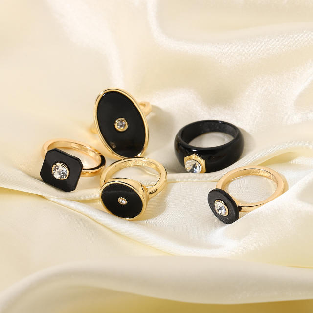 Fashion black enamel zircon alloy ring