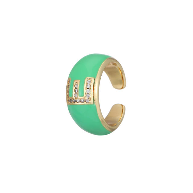 Color enamel initial letter open finger ring