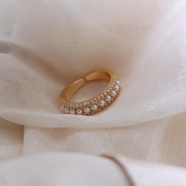 Pearl beaded open finger ring