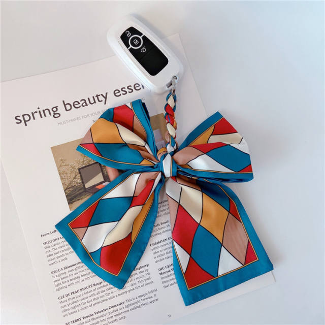 Colorful silk scarf bow keychain