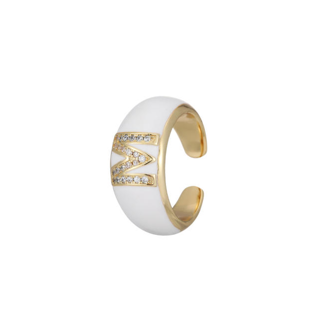 Color enamel initial letter open finger ring