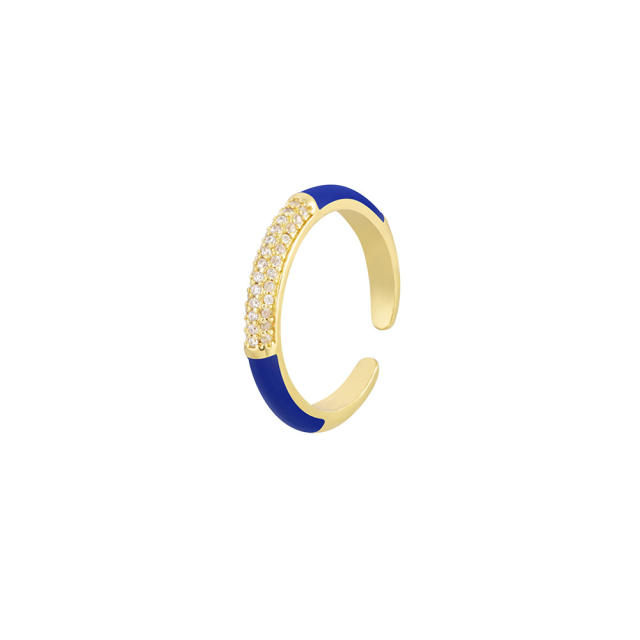 Color enamel diamond open finger ring