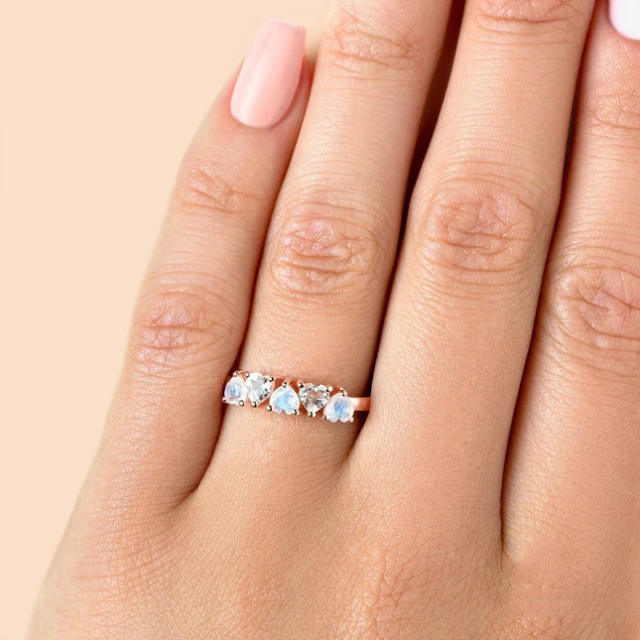 Heart moonstone S925 diamond rings