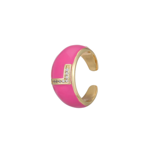 Color enamel initial letter open finger ring