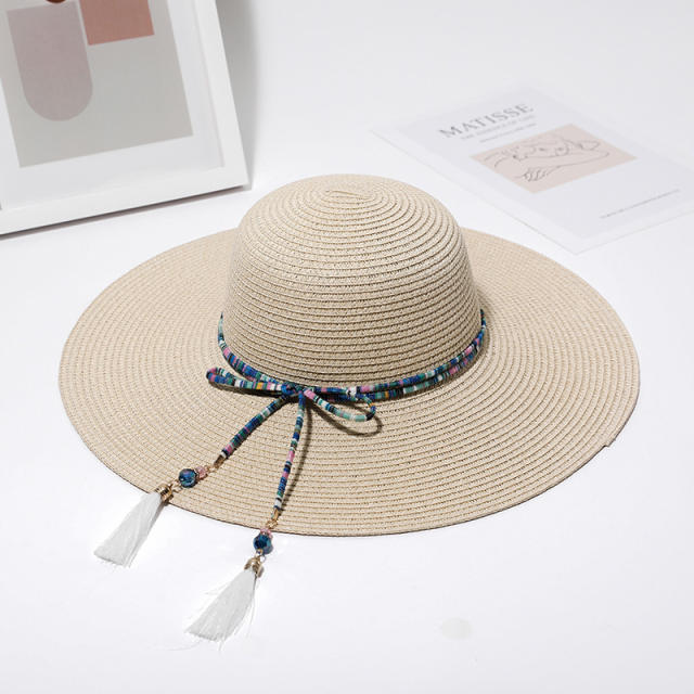 Wide brim straw beach hat