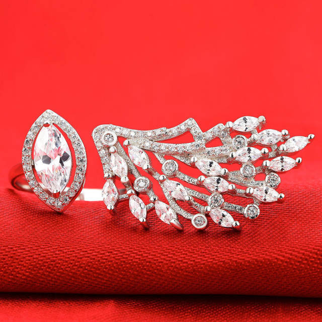 S925 silver cubic zircon peacock feather rings