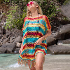 Knitted colored tassel beach cover up