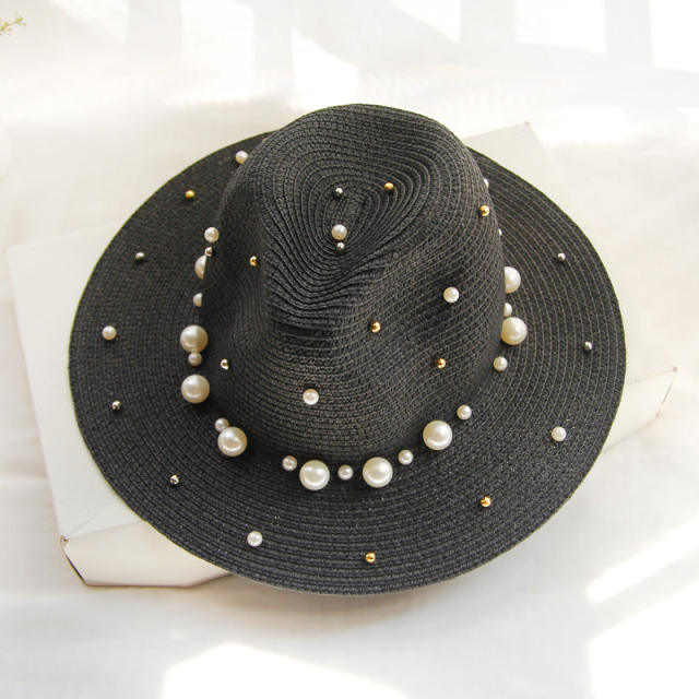 Pearl beaded fedora hat for summer