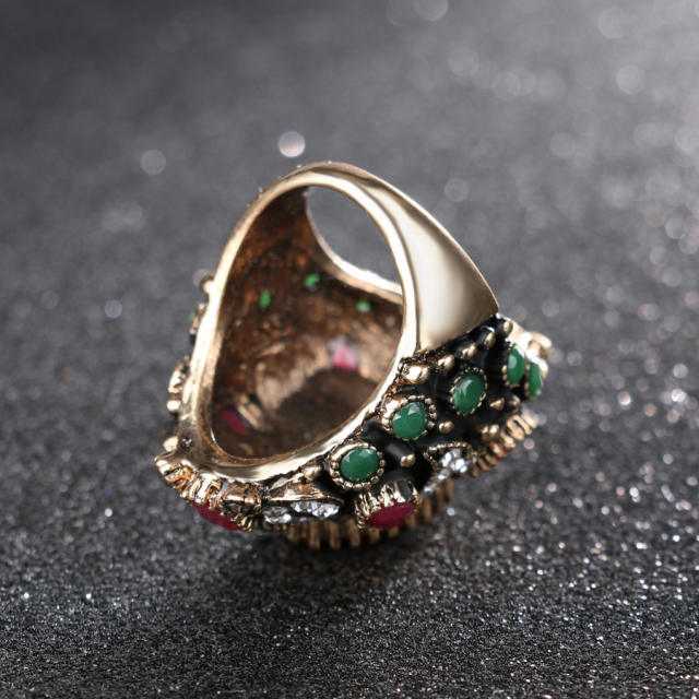 Vintage color resin stone crystal statement india bride rings
