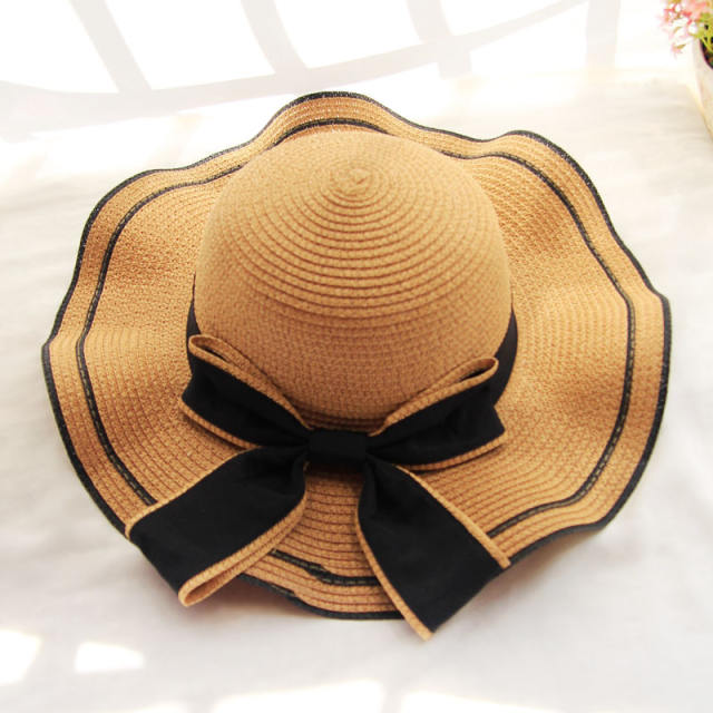 Wave wide brim straw beach hat