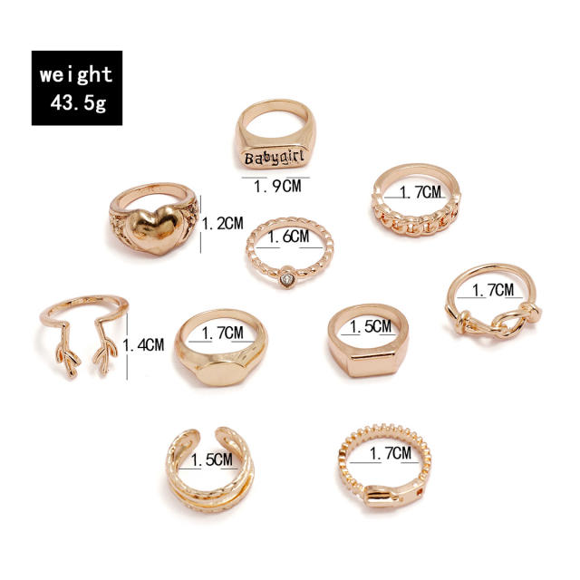 Babygirl knot heart 10pcs stackable rings