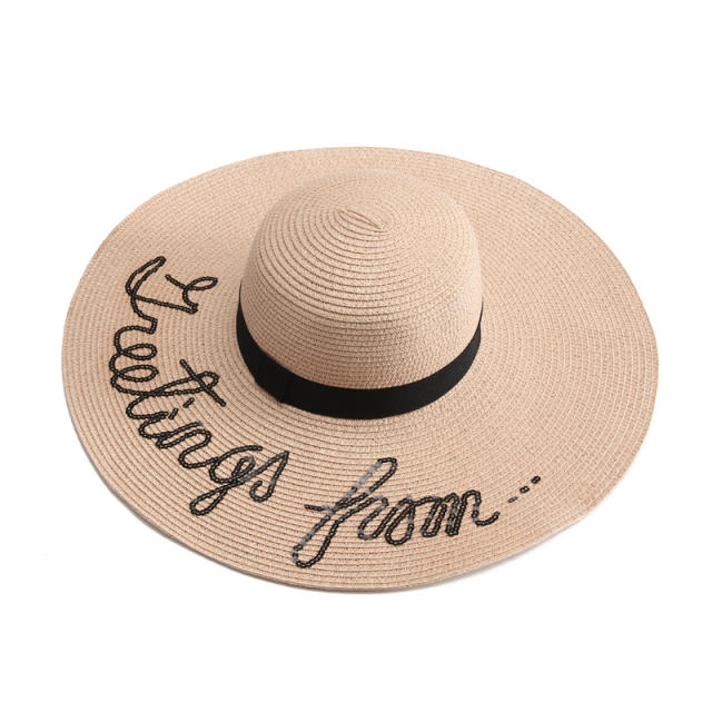 Hello summer big brim straw hat