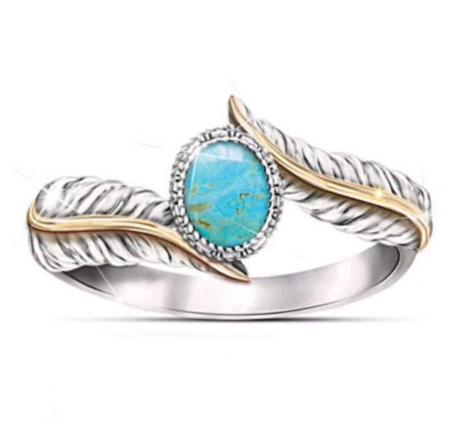Two color turquoise feather ring