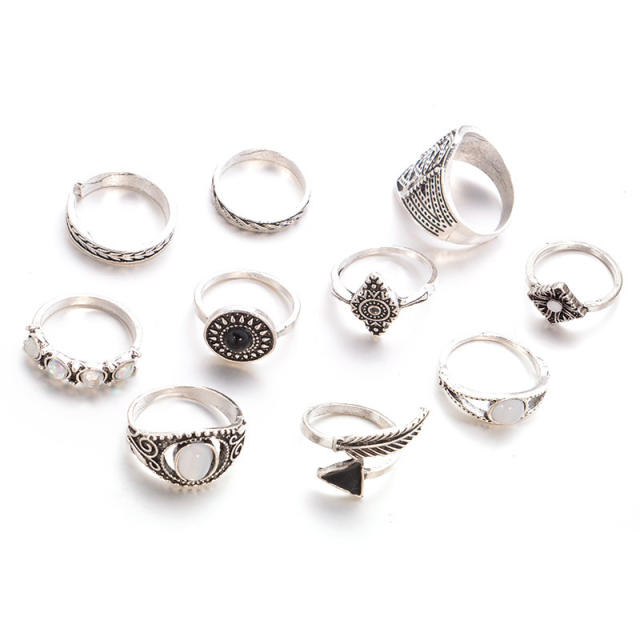 10pcs vintage metal ring set