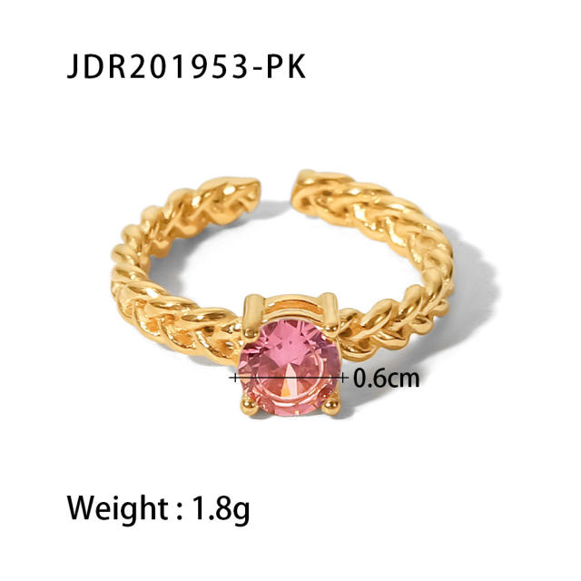 18KG stainless steel ring with color round cubic zircon