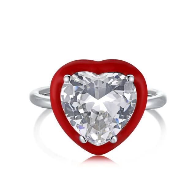 S925 Sterling silver heart cut cubic zircon colored rings