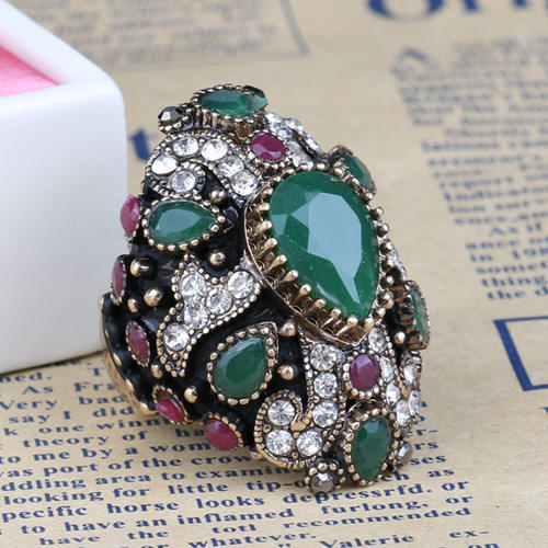 Vintage color resin stone crystal statement india bride rings