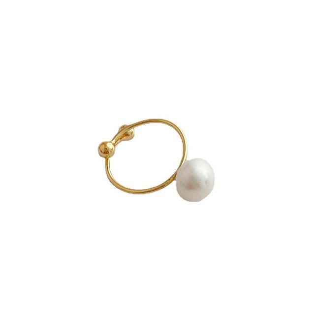 Retro geometric Pearl zircon ring