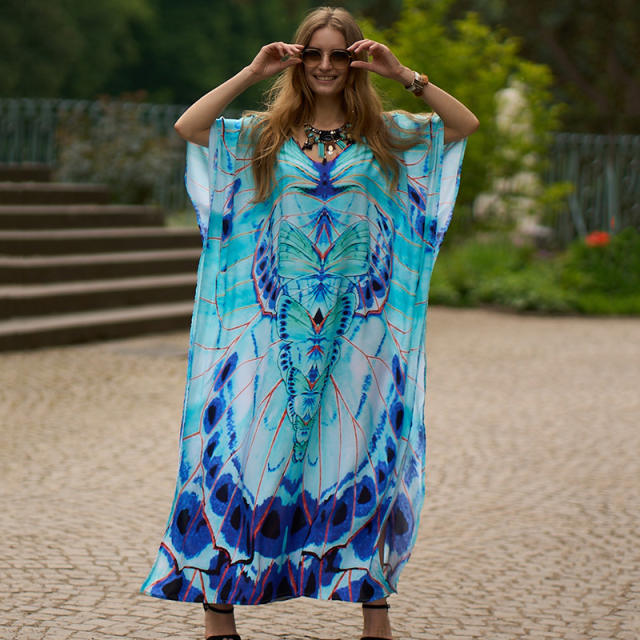 Occident fashion color printing loose beach dress