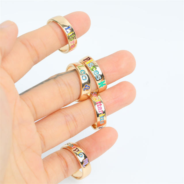INS enamel zodiac series stainless steel ring bands