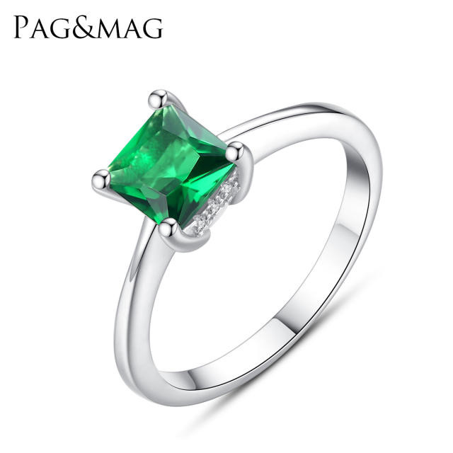 S925 sterling silver square emerald wedding rings