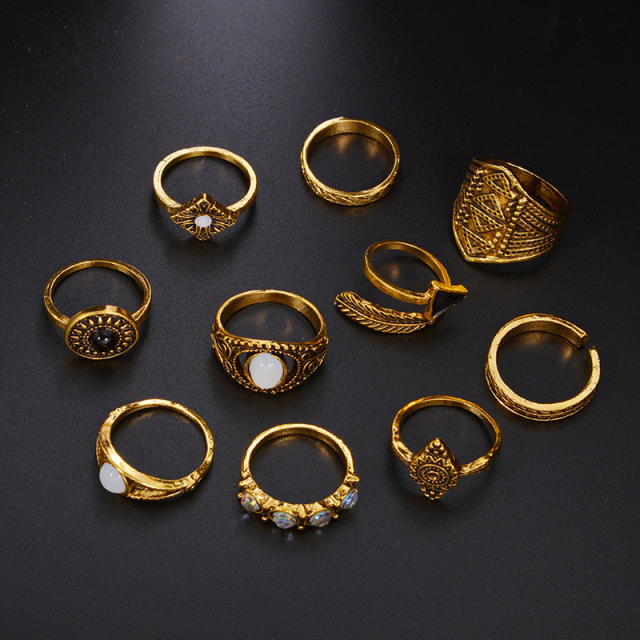 10pcs vintage metal ring set