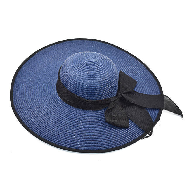 Wide brim straw bow beach hat