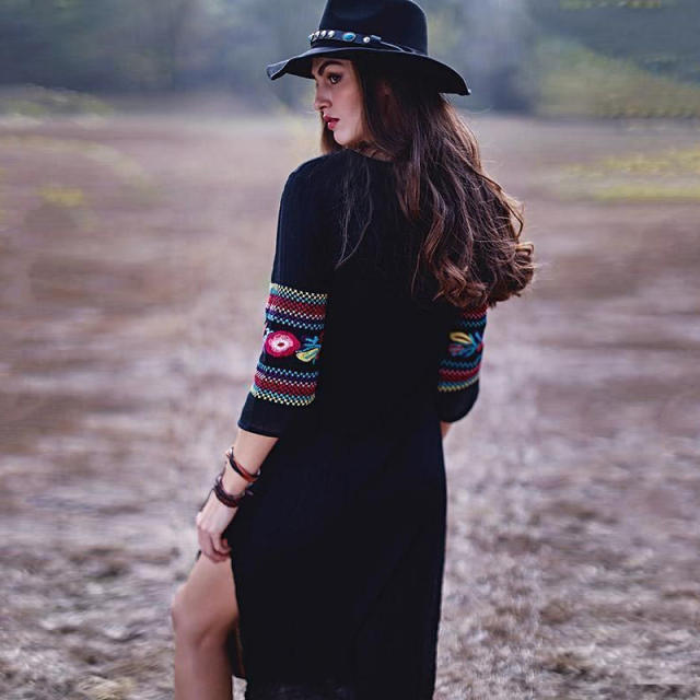 Embroidered black beach dress