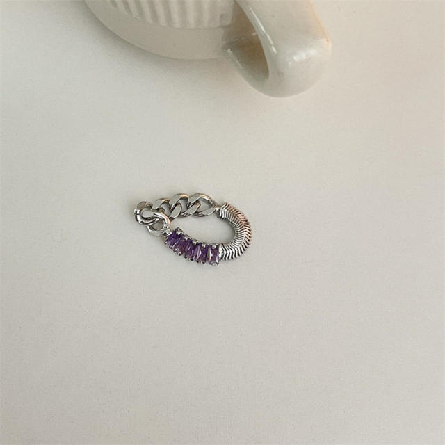 Personality silver color snake chain cubic zircon rings